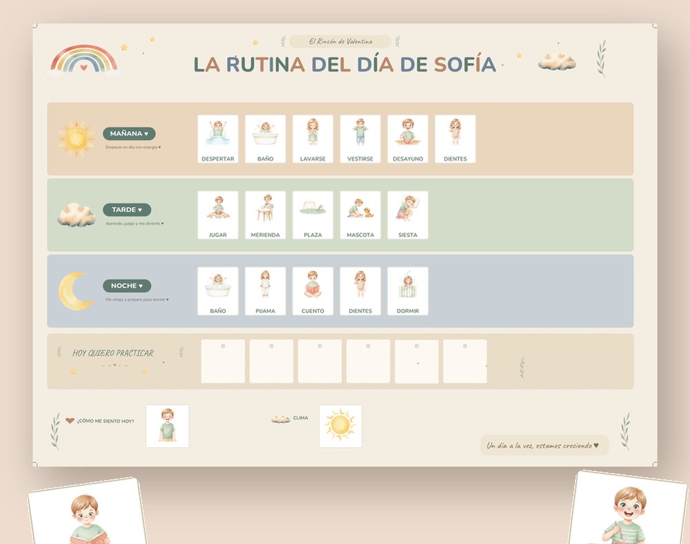 Cuadro de rutina en PDF personalizado con el nombre del chico en el título